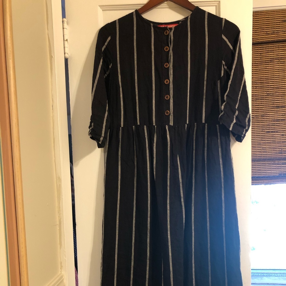 Pyne & Smith xs no 14 linen dress Salem Stripe black stripe